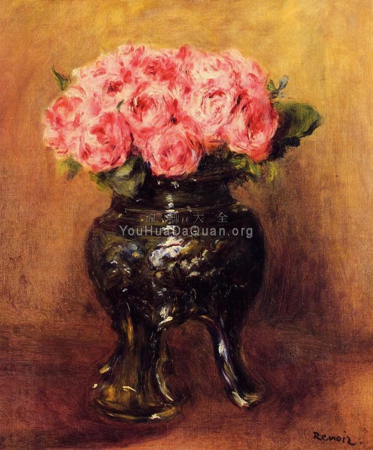 Roses in a China Vase - 皮埃尔·奥古斯特·雷诺阿